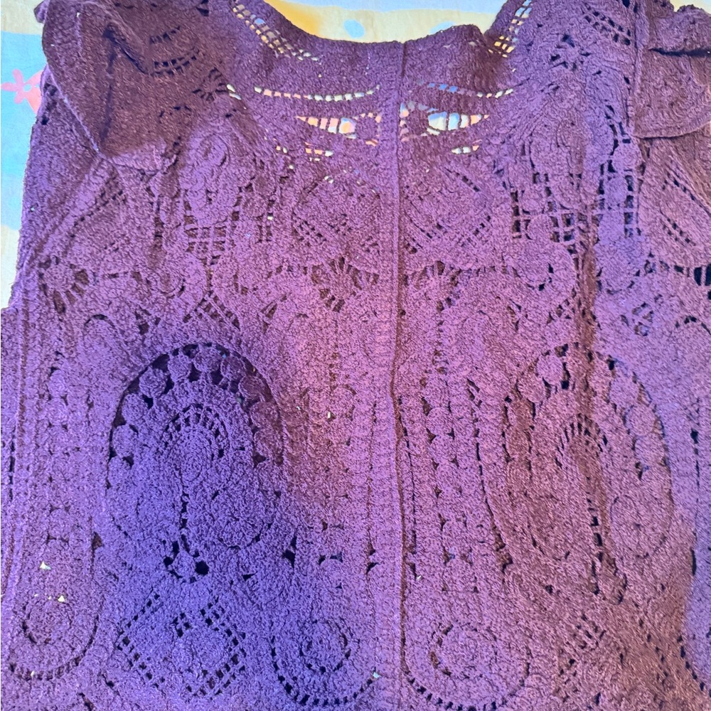 Ultra Pink Burgundy Crochet Sweater - Picture 6 of 11